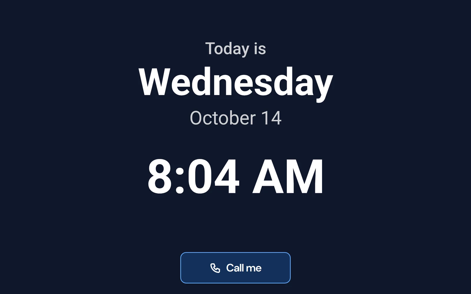 CareBoard idle screen showing Wednesday, October 14 and 8:04 AM in large type