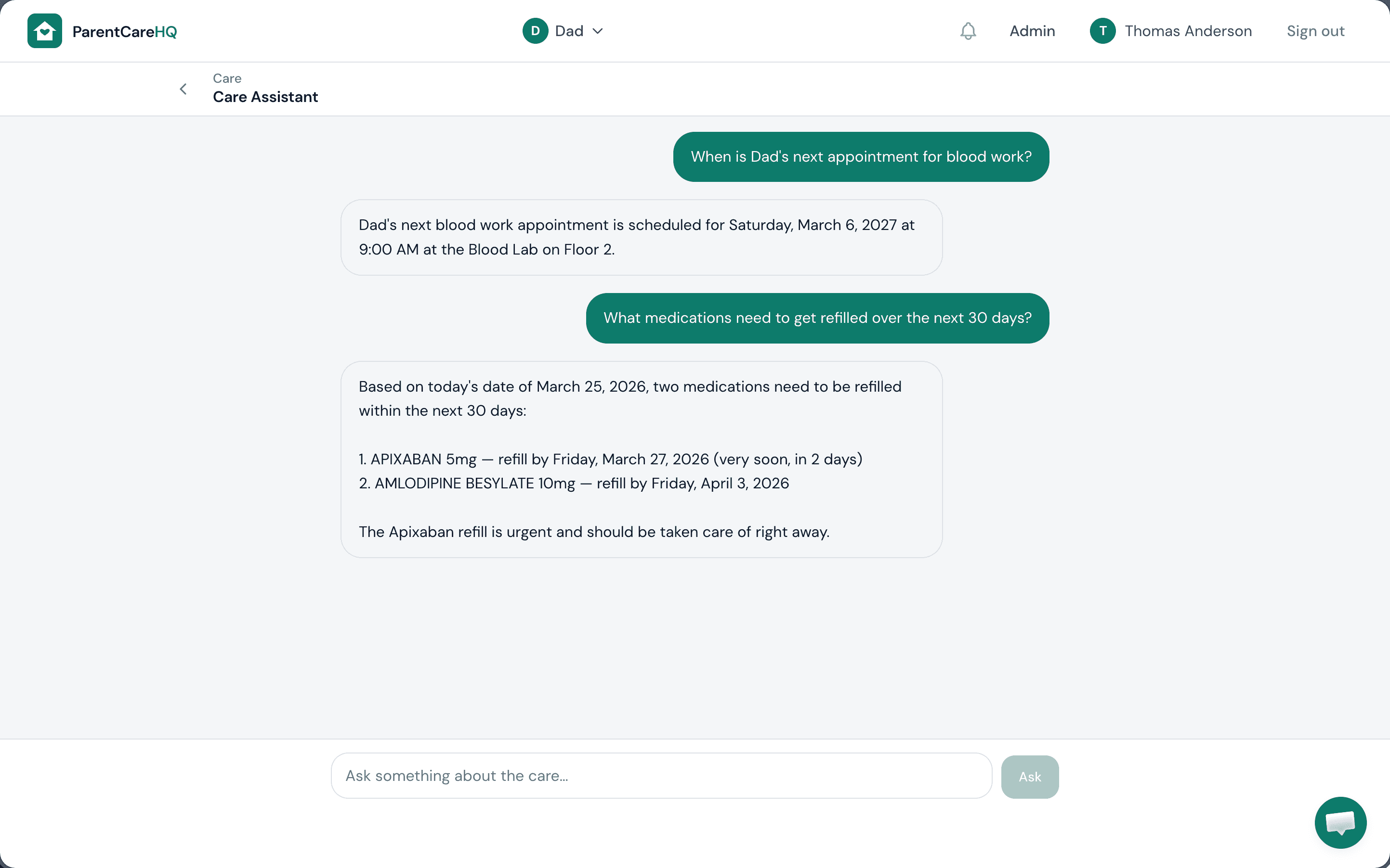 Ask anything about Dad’s care