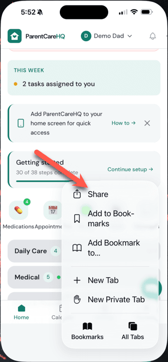 Step 2: Select "Share"