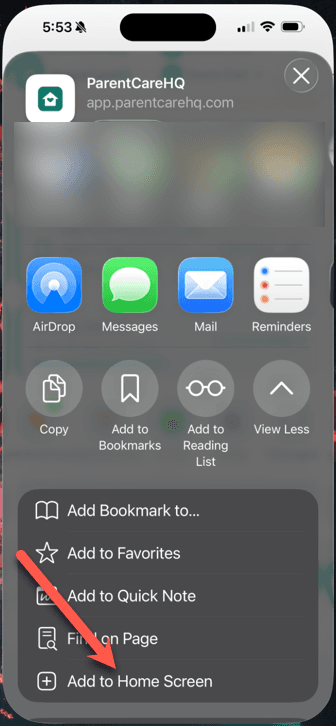 Step 4: Select "Add to Home Screen"